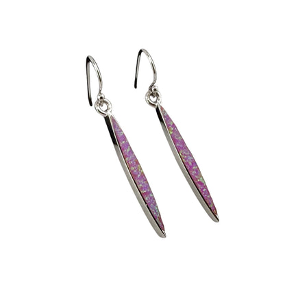 Pink Lab Opal Pointed Oval Dangle Earrings Sterling Silver