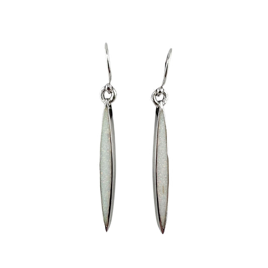 White Lab Opal Pointed Oval Dangle Earrings Sterling Silver