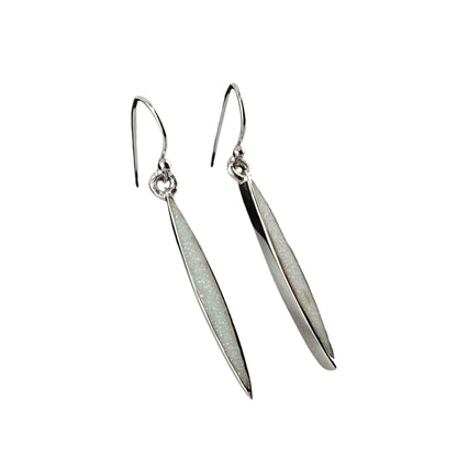 White Lab Opal Pointed Oval Dangle Earrings Sterling Silver