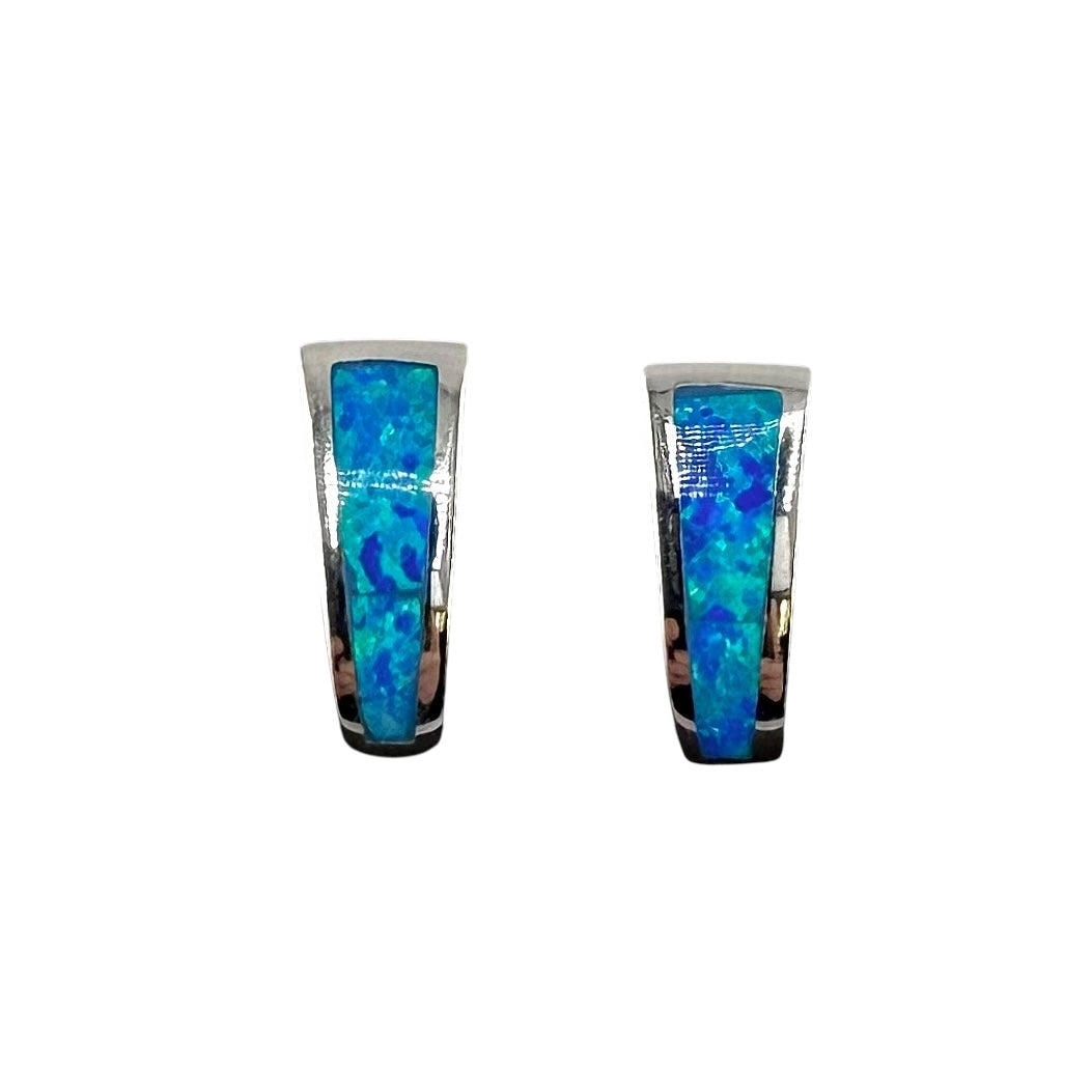 Blue Lab Opal Rounded Post Earrings Sterling Silver