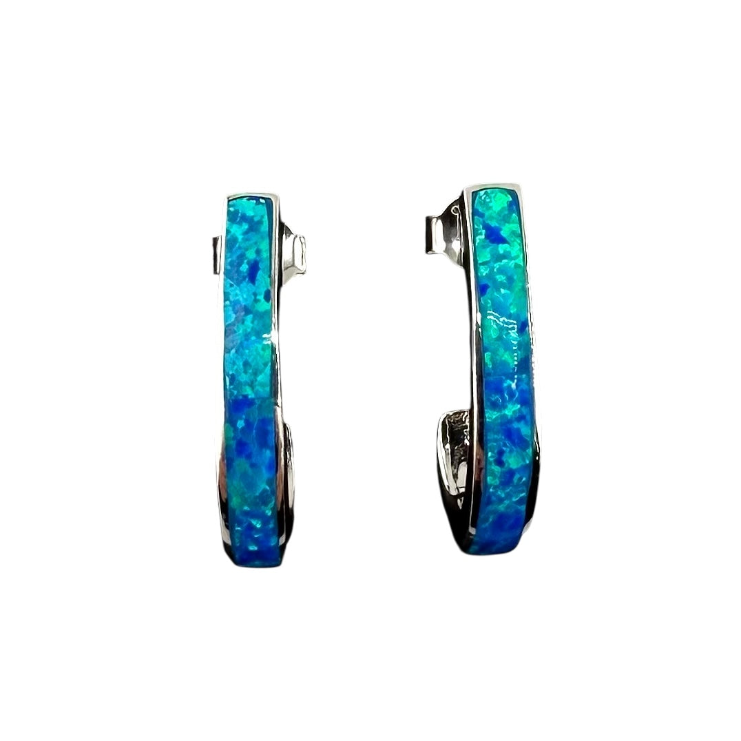 Blue Lab Opal Rounded Post Earrings Sterling Silver