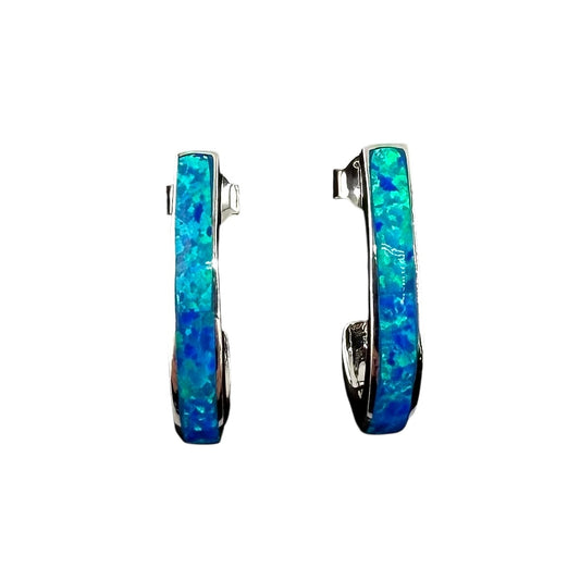 Blue Lab Opal Rounded Post Earrings Sterling Silver