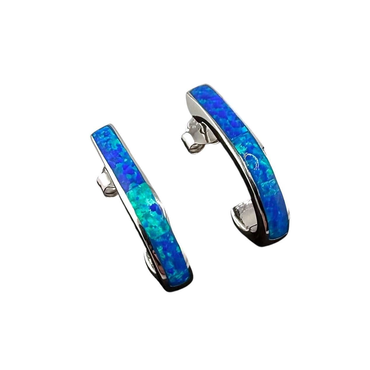 Blue Lab Opal Rounded Post Earrings Sterling Silver