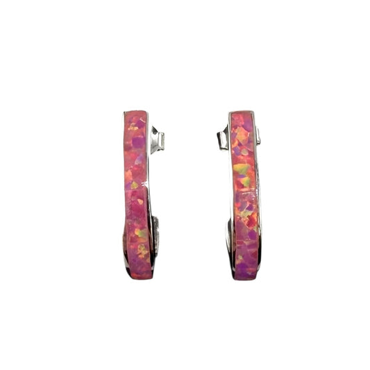 Pink Lab Opal Rounded Post Earrings Sterling Silver