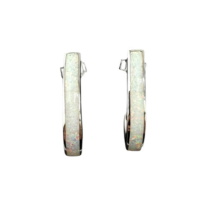 White Lab Opal Rounded Post Earrings Sterling Silver
