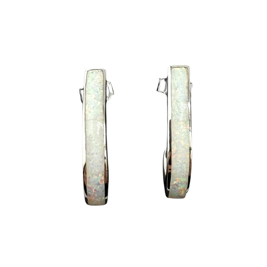 White Lab Opal Rounded Post Earrings Sterling Silver
