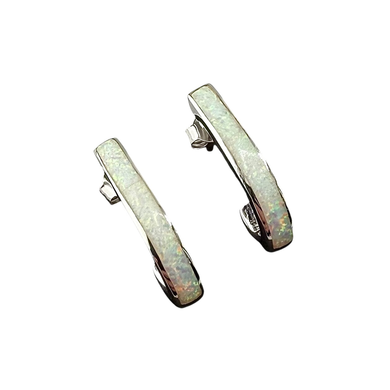 White Lab Opal Rounded Post Earrings Sterling Silver