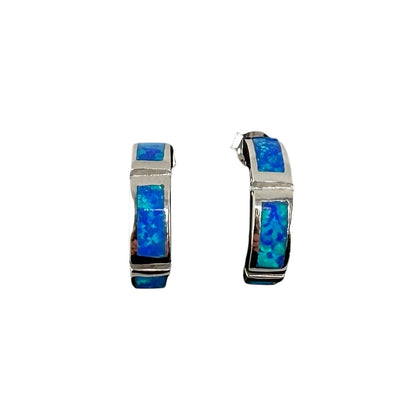 Blue Lab Opal Half Circle Post Earrings Sterling Silver