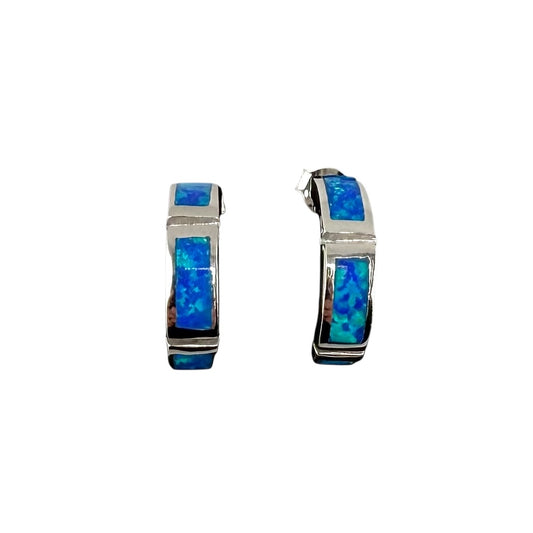 Blue Lab Opal Half Circle Post Earrings Sterling Silver