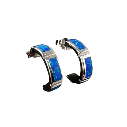 Blue Lab Opal Half Circle Post Earrings Sterling Silver