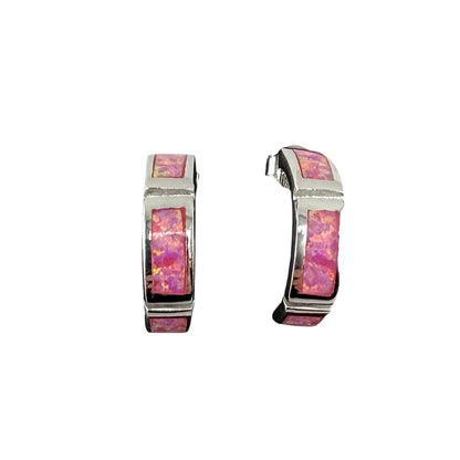 Pink Lab Opal Half Circle Post Earrings Sterling Silver