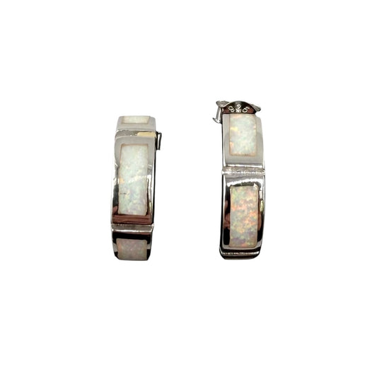 White Lab Opal Half Circle Post Earrings Sterling Silver