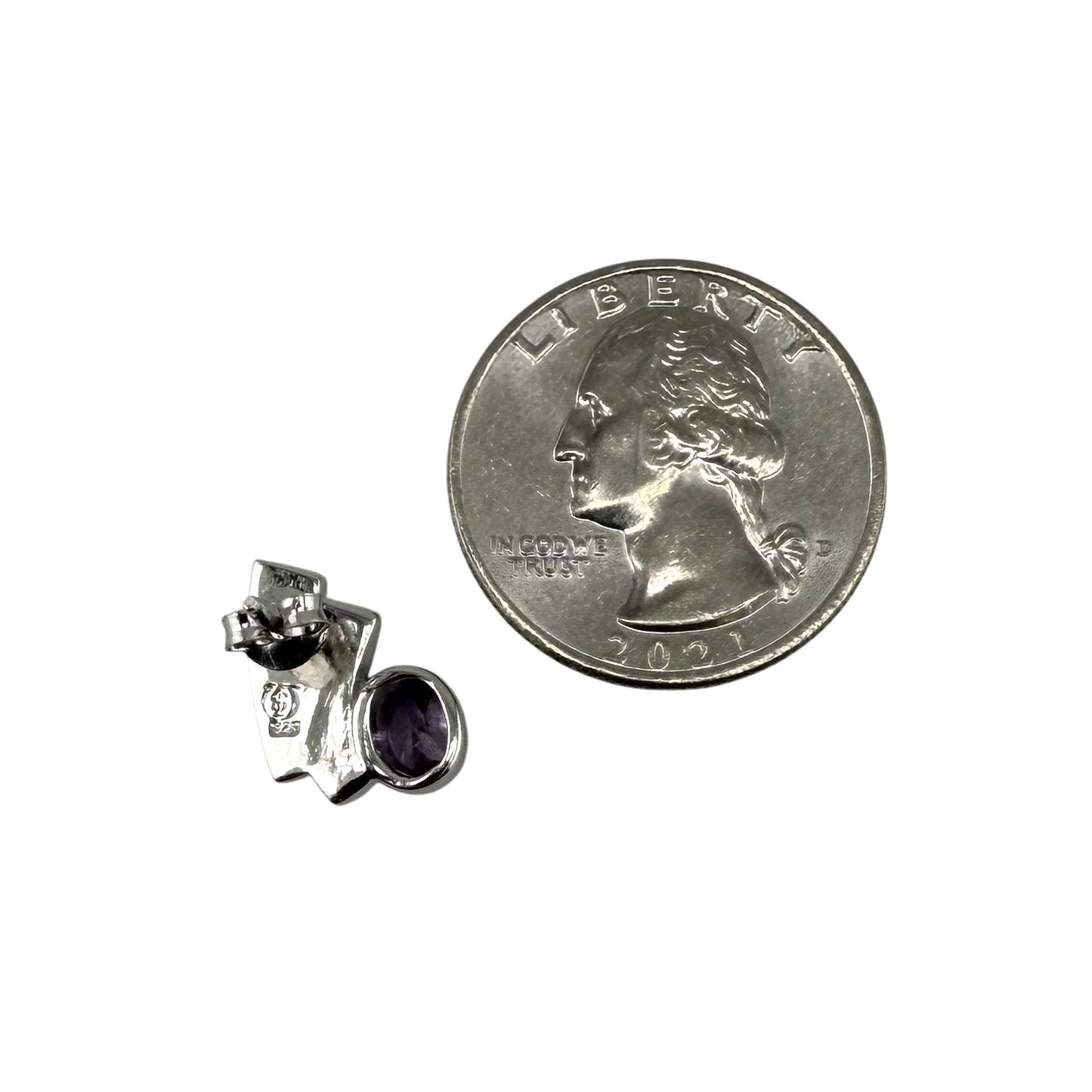 Blue Lab Opal Oval Amethyst CZ Post Earrings Sterling Silver
