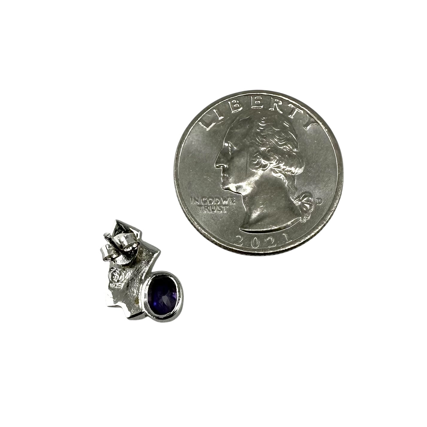 White Lab Opal Oval Amethyst CZ Post Earrings Sterling Silver