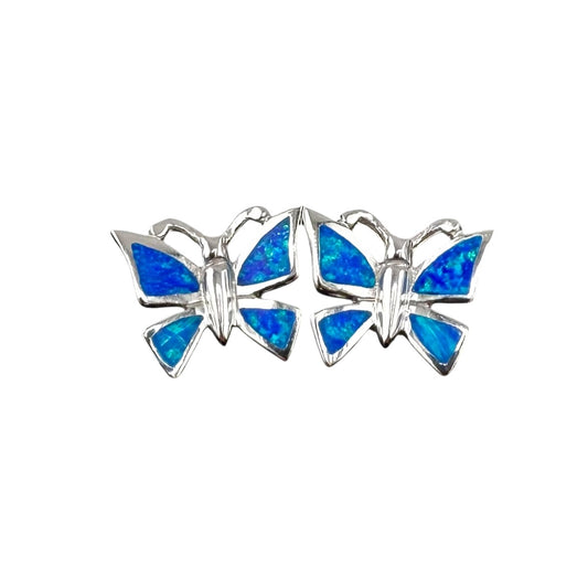 Blue Lab Opal Butterfly Post Earrings Sterling Silver