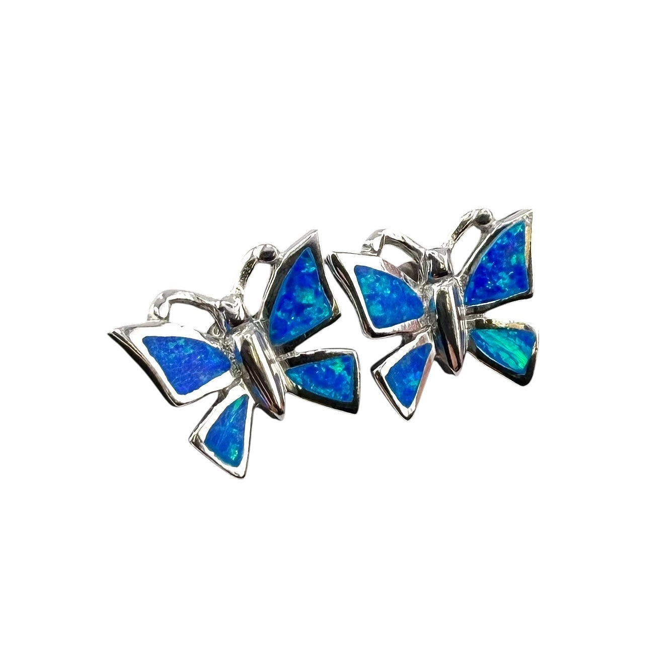 Blue Lab Opal Butterfly Post Earrings Sterling Silver
