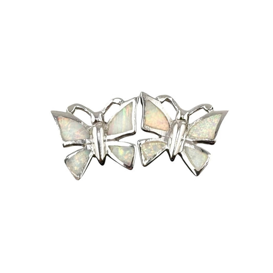 White Lab Opal Butterfly Post Earrings Sterling Silver