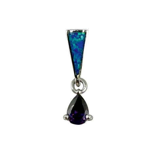 Blue Lab Opal Pear Amethyst Pendant Sterling Silver