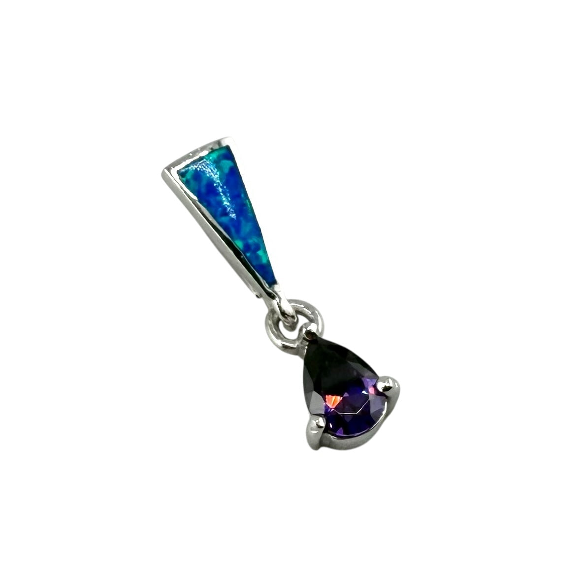 Blue Lab Opal Pear Amethyst Pendant Sterling Silver