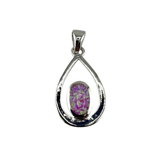 Pink Lab Opal Oval Pear Pendant Sterling Silver