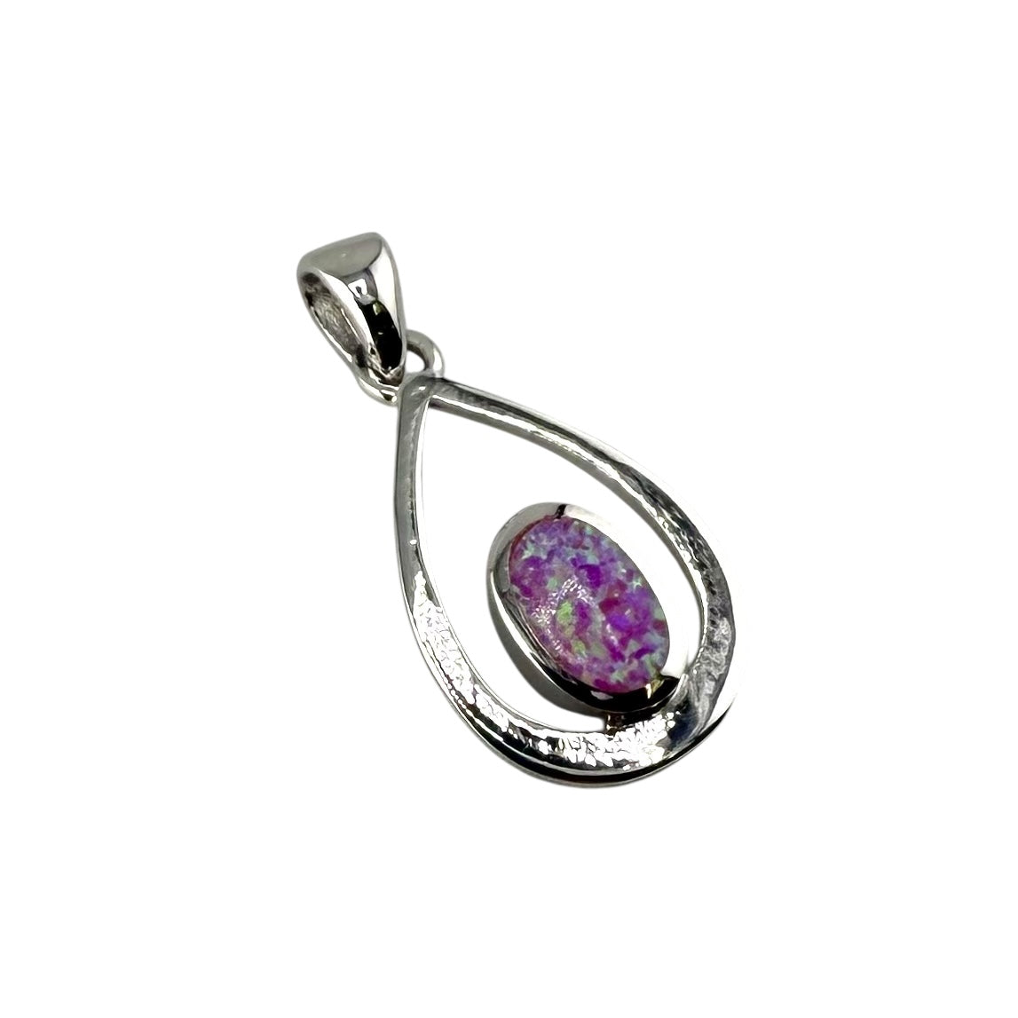 Pink Lab Opal Oval Pear Pendant Sterling Silver