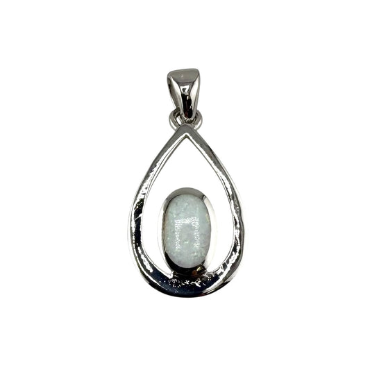 White Lab Opal Oval Pear Pendant Sterling Silver