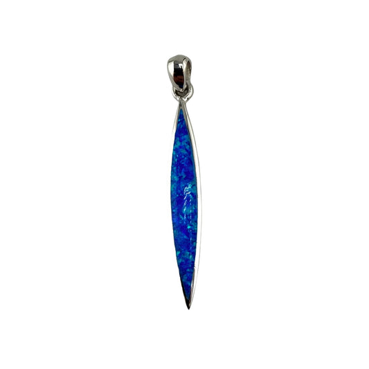 Blue Lab Opal Pointed Oval Pendant Sterling Silver