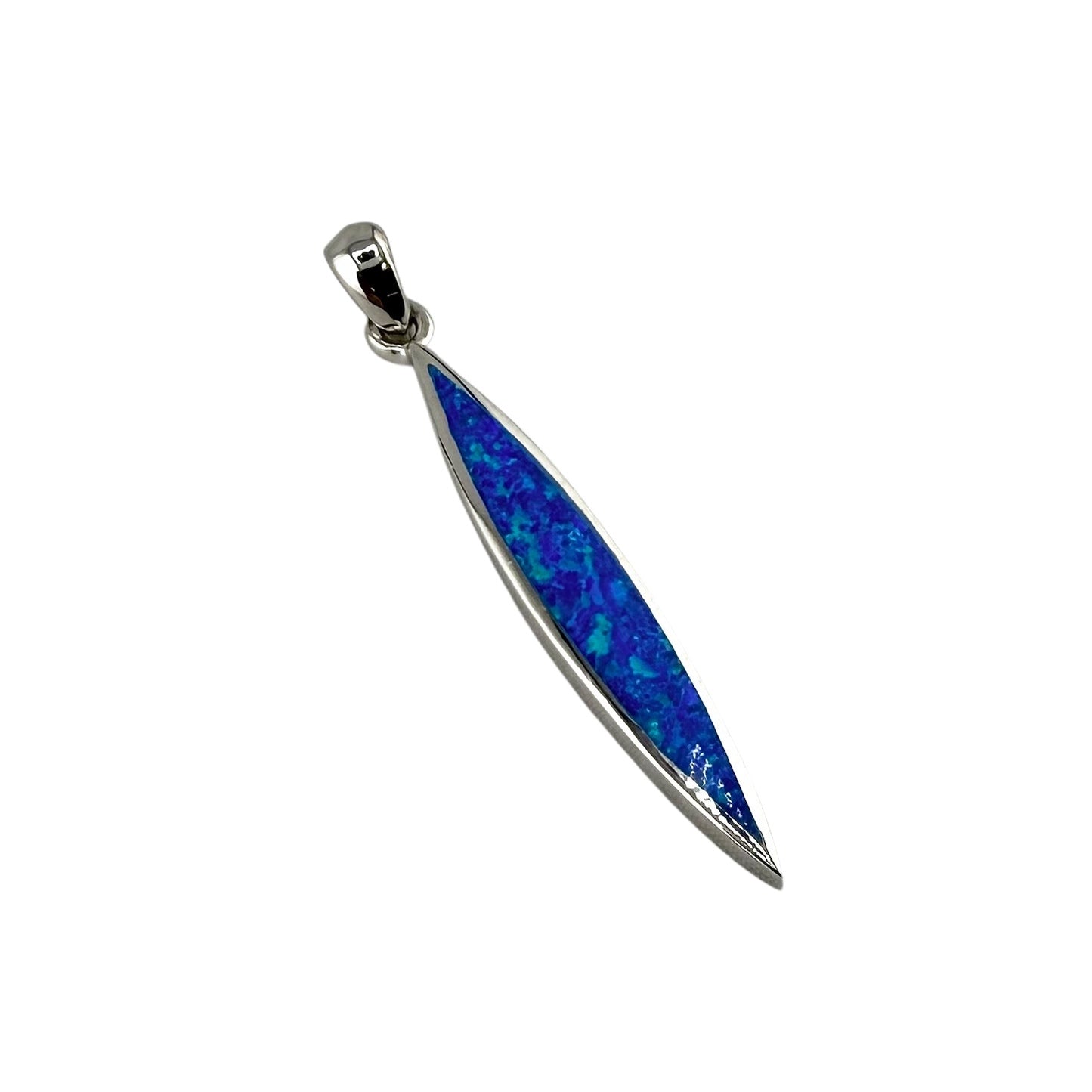 Blue Lab Opal Pointed Oval Pendant Sterling Silver