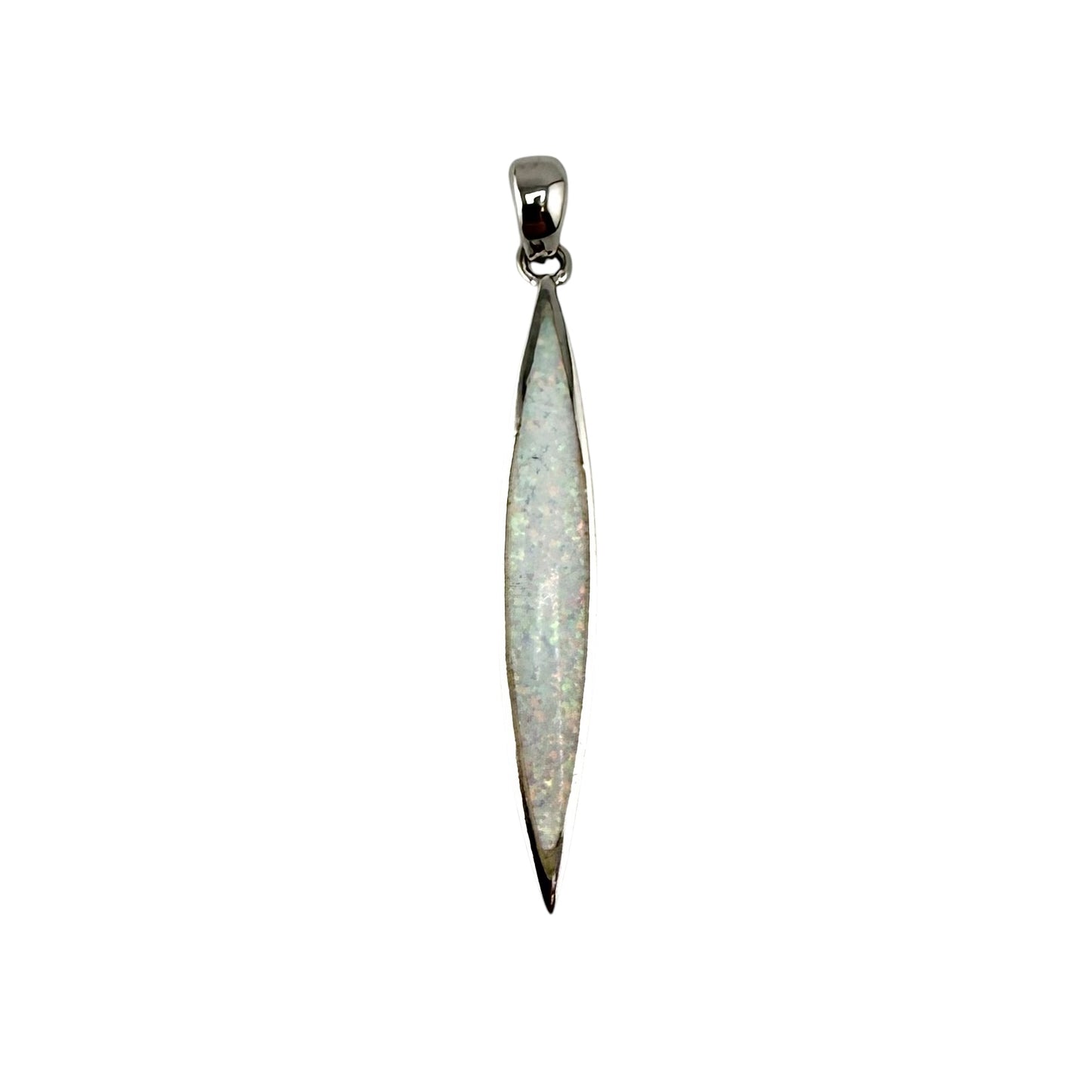 White Lab Opal Pointed Oval Pendant Sterling Silver
