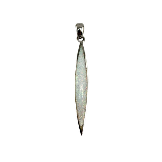 White Lab Opal Pointed Oval Pendant Sterling Silver