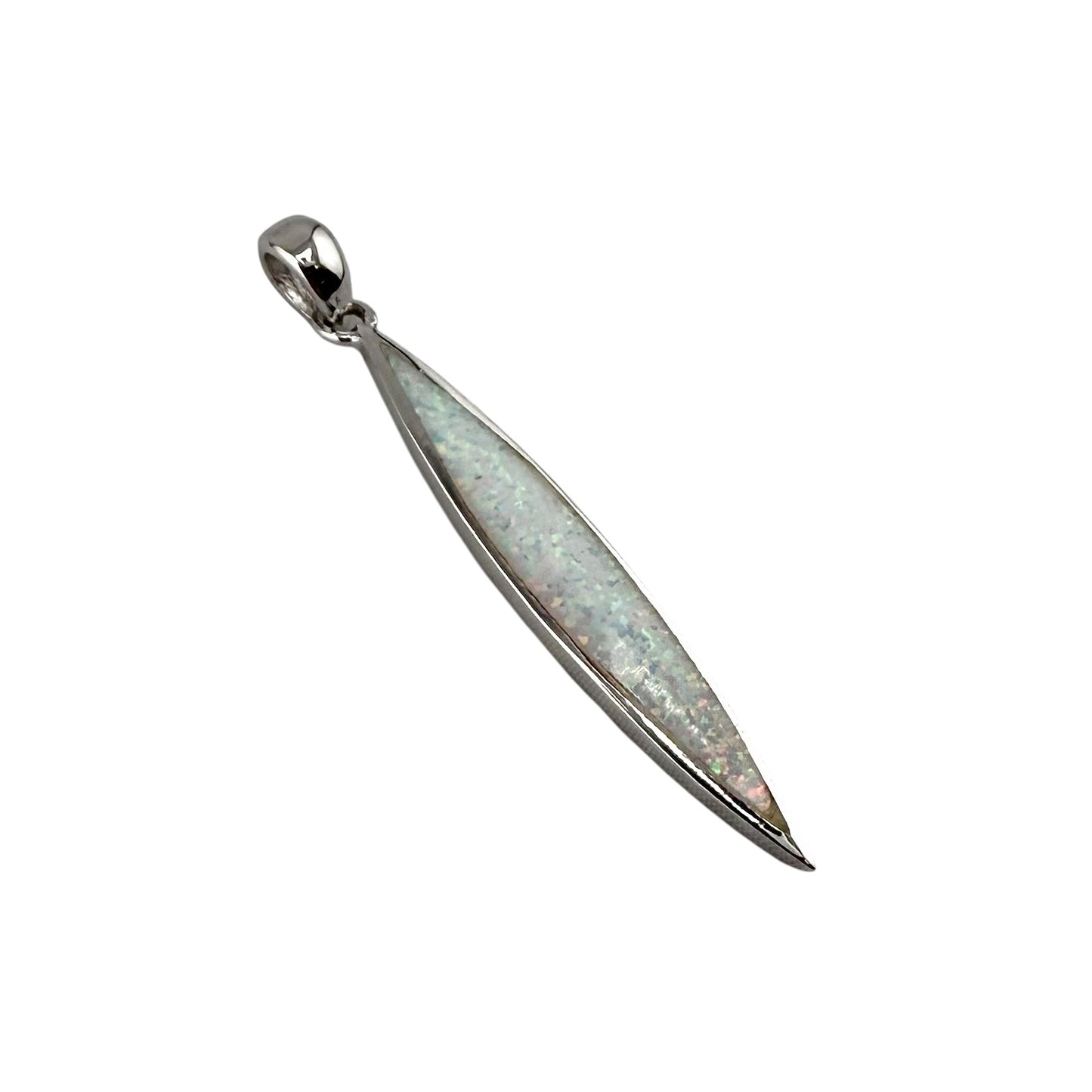 White Lab Opal Pointed Oval Pendant Sterling Silver