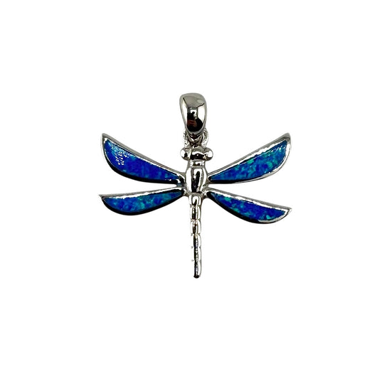Blue Lab Opal Dragonfly Pendant Sterling Silver