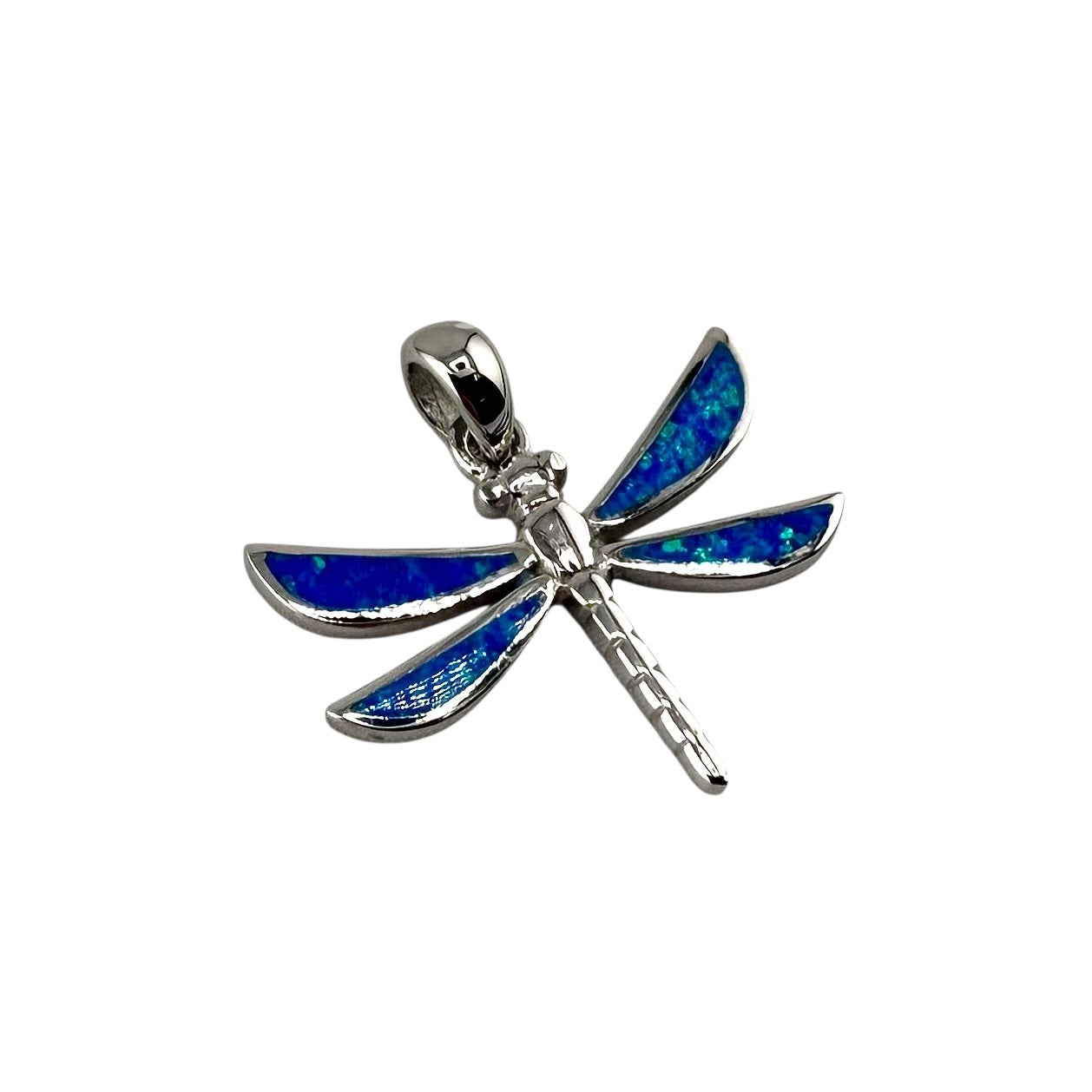 Blue Lab Opal Dragonfly Pendant Sterling Silver