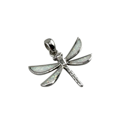 White Lab Opal Dragonfly Pendant Sterling Silver