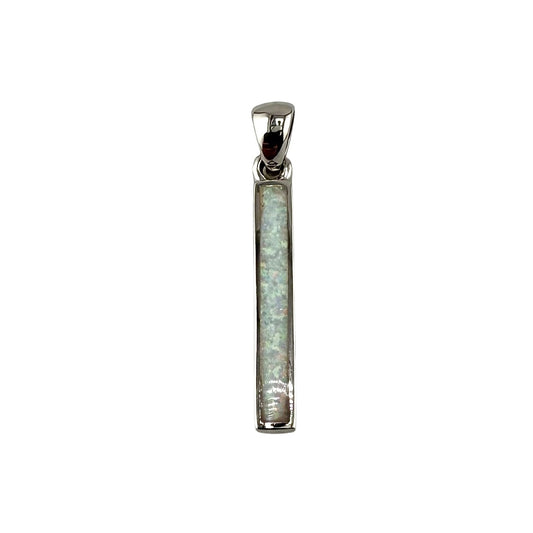 White Lab Opal Rectangle Pendant Sterling Silver