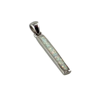 White Lab Opal Rectangle Pendant Sterling Silver