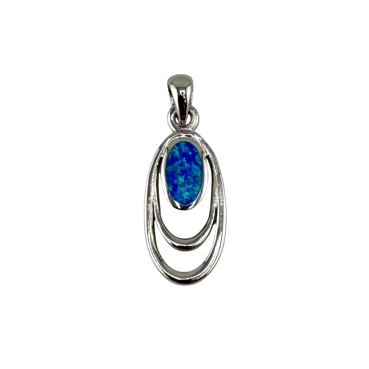 Blue Lab Opal Oval Pendant Sterling Silver