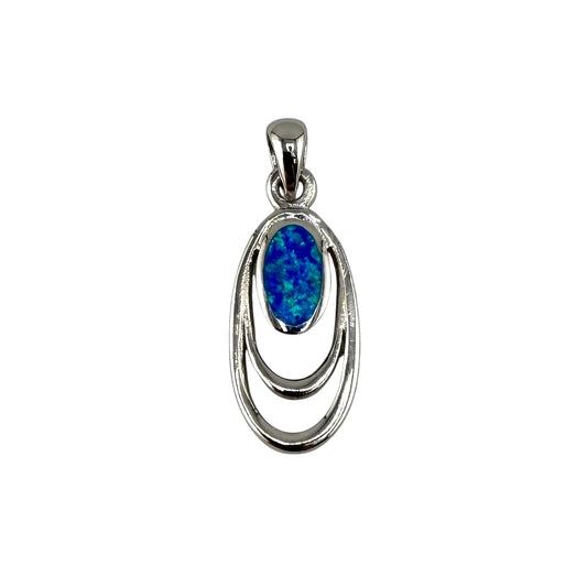 Blue Lab Opal Oval Pendant Sterling Silver