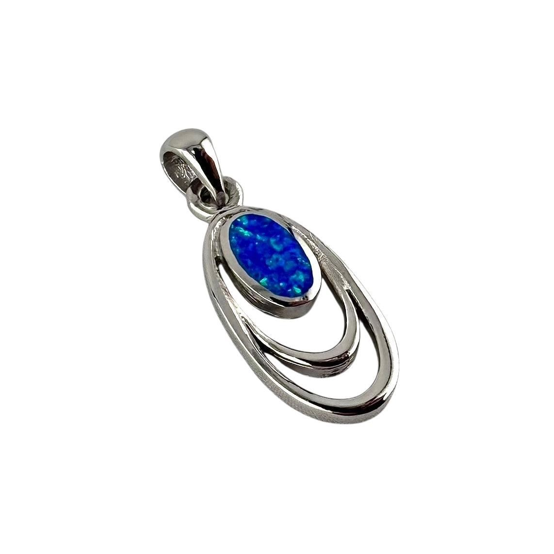 Blue Lab Opal Oval Pendant Sterling Silver