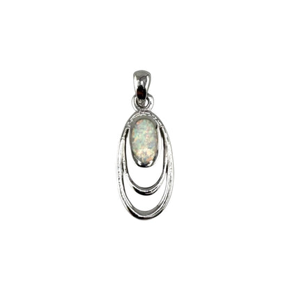White Lab Opal Oval Pendant Sterling Silver