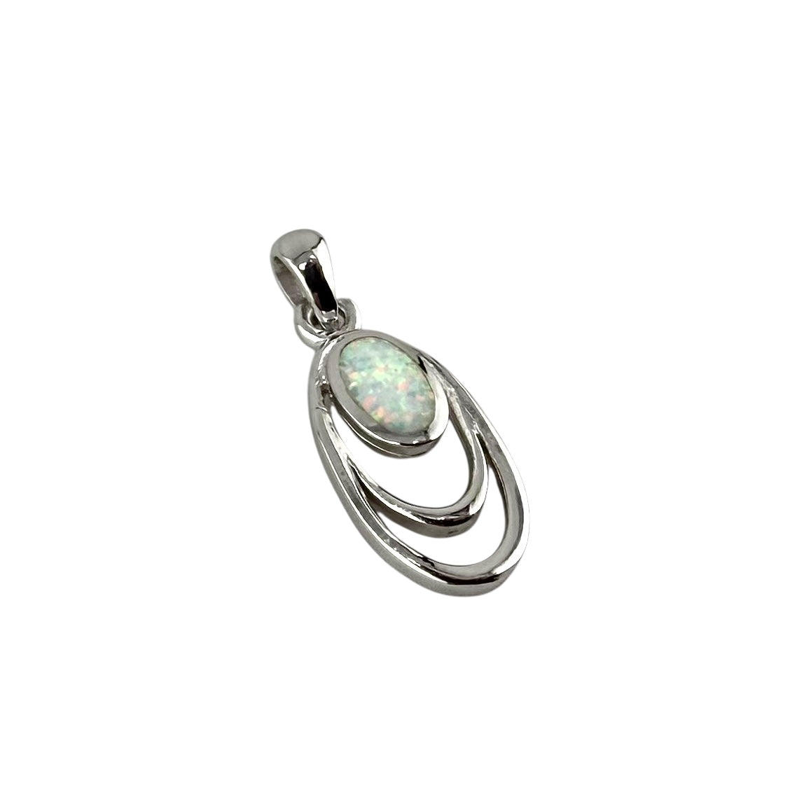 White Lab Opal Oval Pendant Sterling Silver