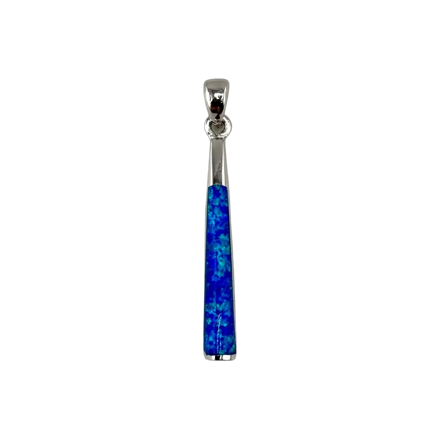 Blue Lab Opal Long Bar Pendant Sterling Silver