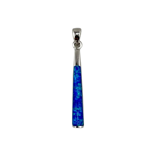 Blue Lab Opal Long Bar Pendant Sterling Silver