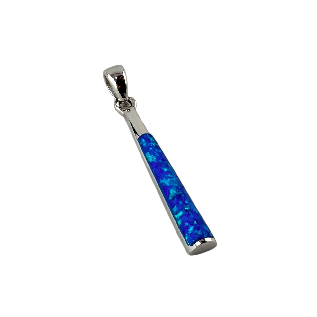 Blue Lab Opal Long Bar Pendant Sterling Silver