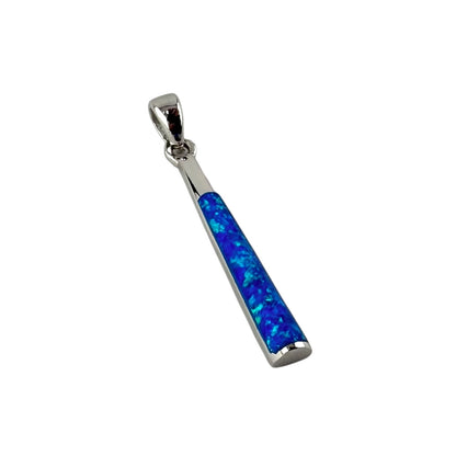 Blue Lab Opal Long Bar Pendant Sterling Silver