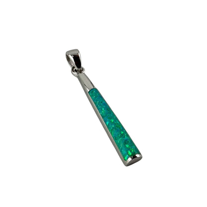 Green Lab Opal Long Bar Pendant Sterling Silver