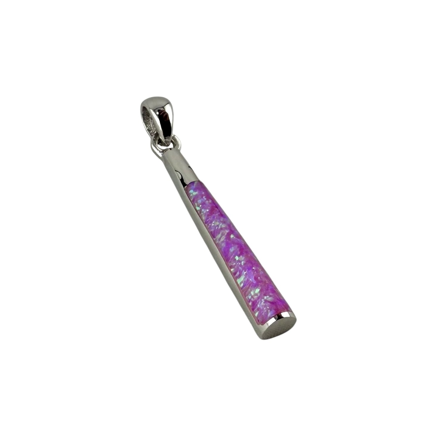 Pink Lab Opal Long Bar Pendant Sterling Silver