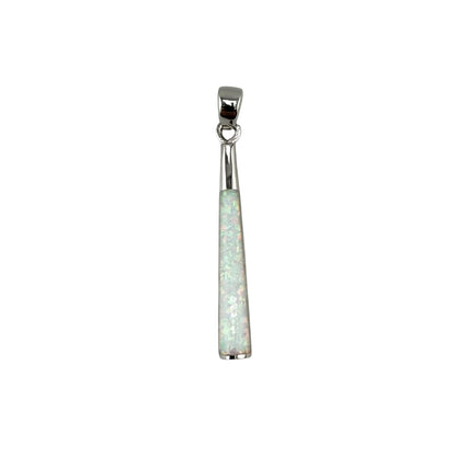 White Lab Opal Long Bar Pendant Sterling Silver