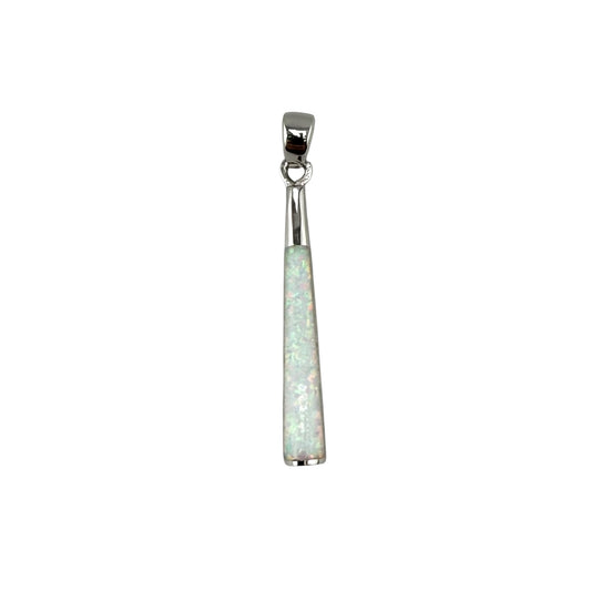 White Lab Opal Long Bar Pendant Sterling Silver