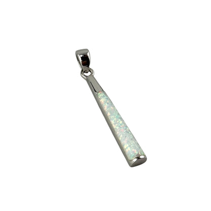 White Lab Opal Long Bar Pendant Sterling Silver
